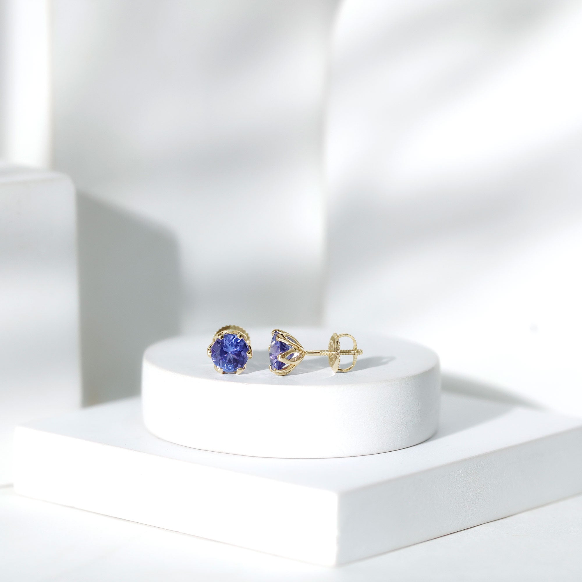 6 MM Round Cut Tanzanite Solitaire Stud Earrings for Women