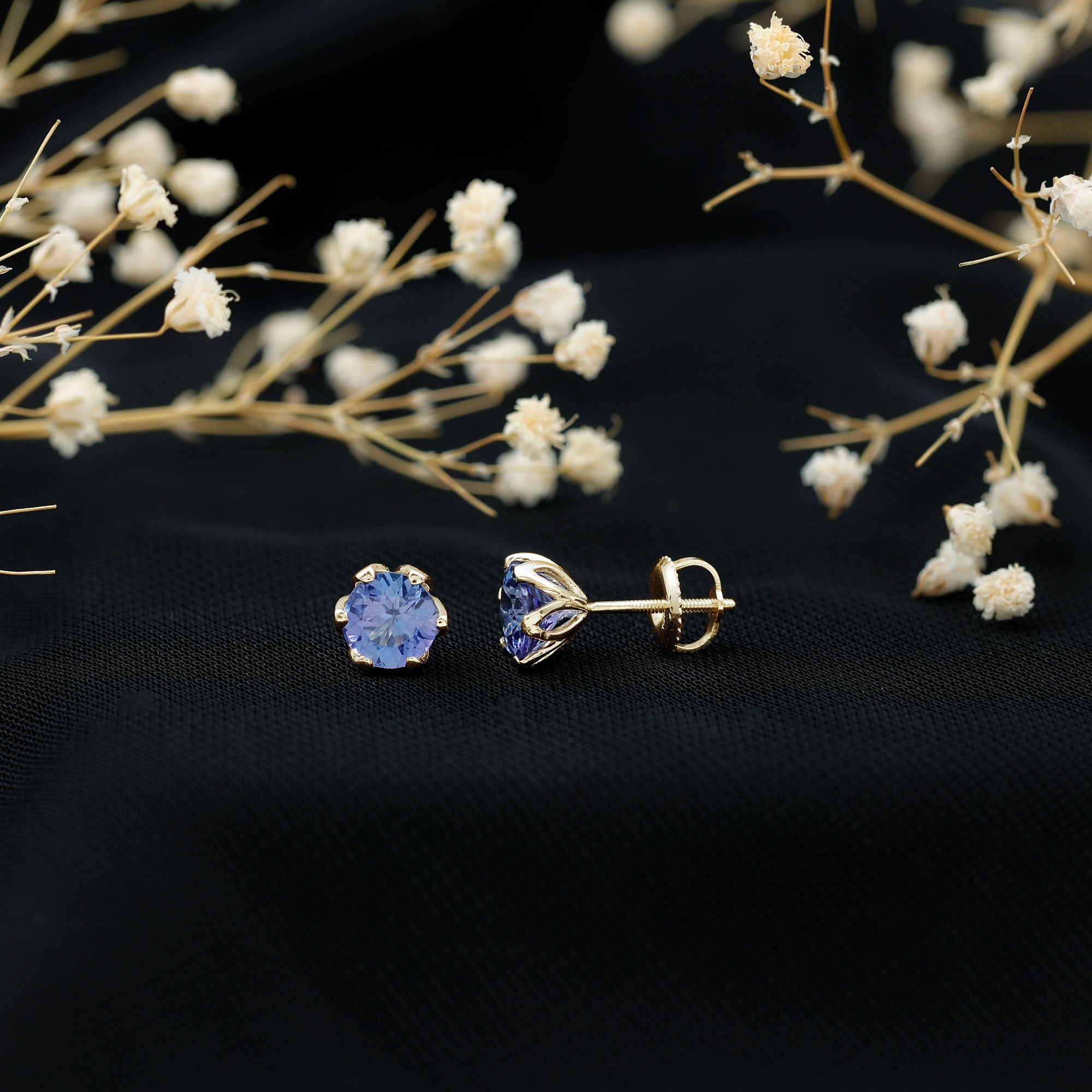 6 MM Round Cut Tanzanite Solitaire Stud Earrings for Women