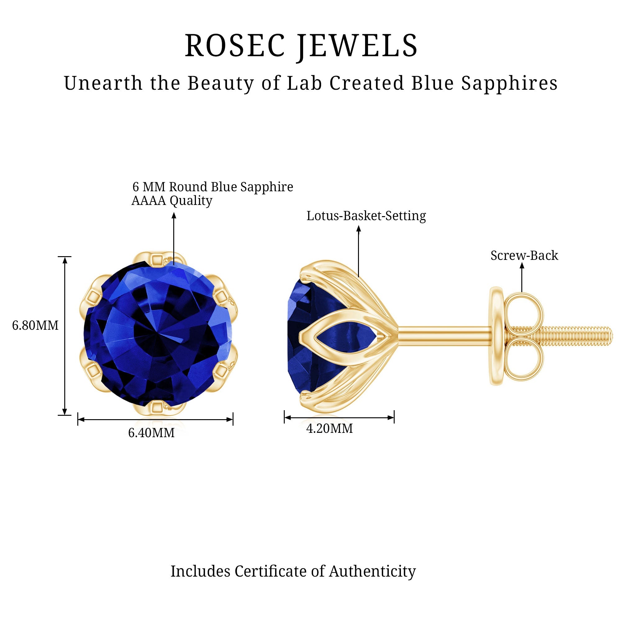 Round Cut Created Blue Sapphire Solitaire Stud Earrings