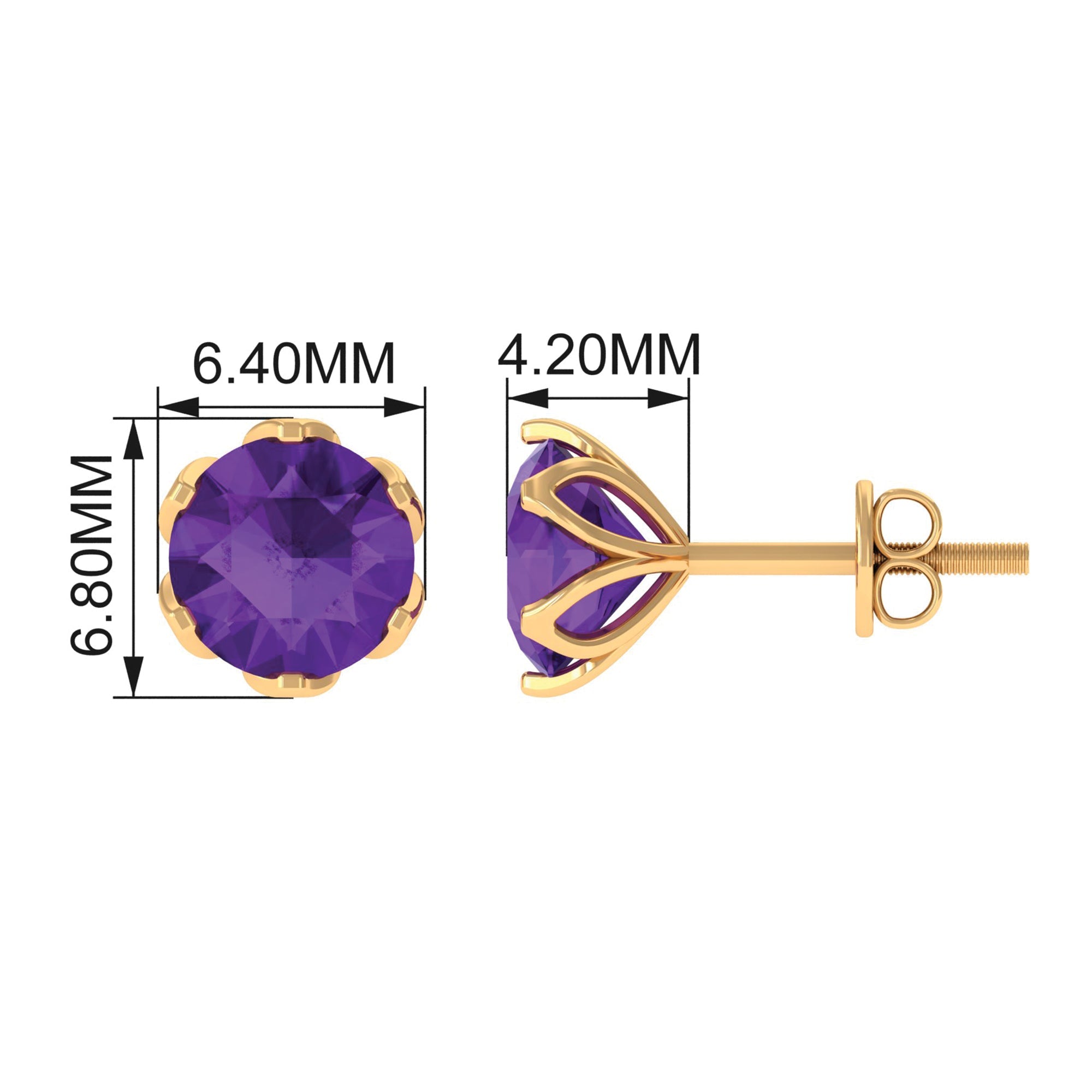 1.50 CT Martini Set Amethyst Solitaire Stud Earrings For Women