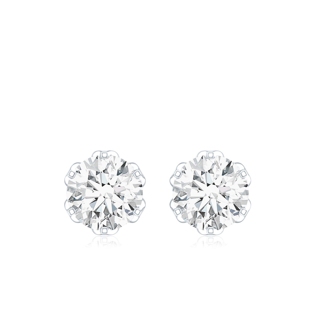Moissanite Solitaire Stud Earrings in Lotus Basket Setting