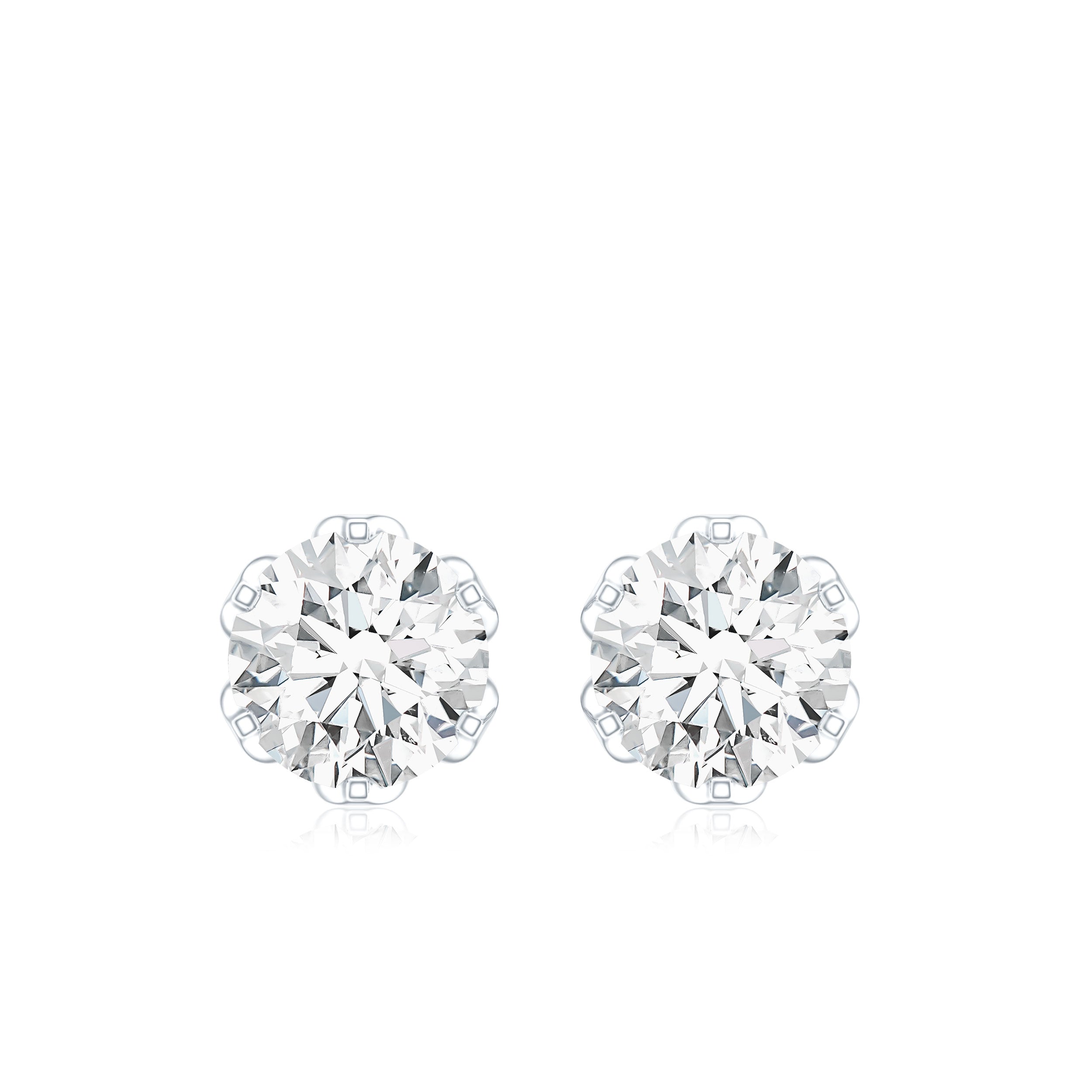 Moissanite Solitaire Stud Earrings in Lotus Basket Setting