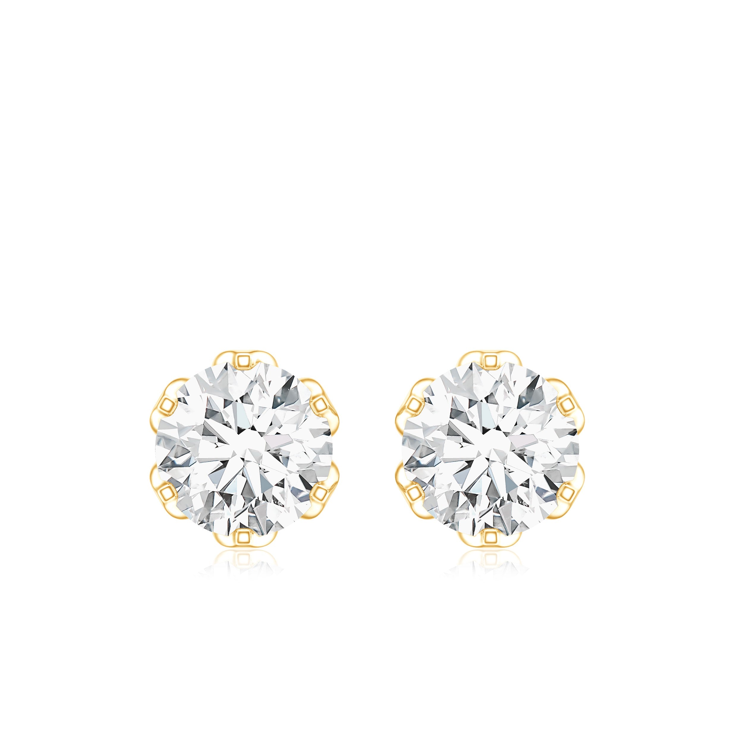 Moissanite Solitaire Stud Earrings in Lotus Basket Setting