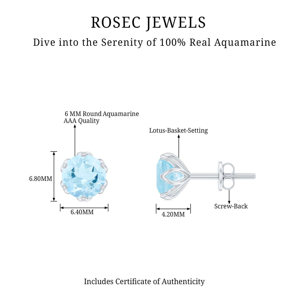 Lotus Basket Set Aquamarine Stud Earrings for Her