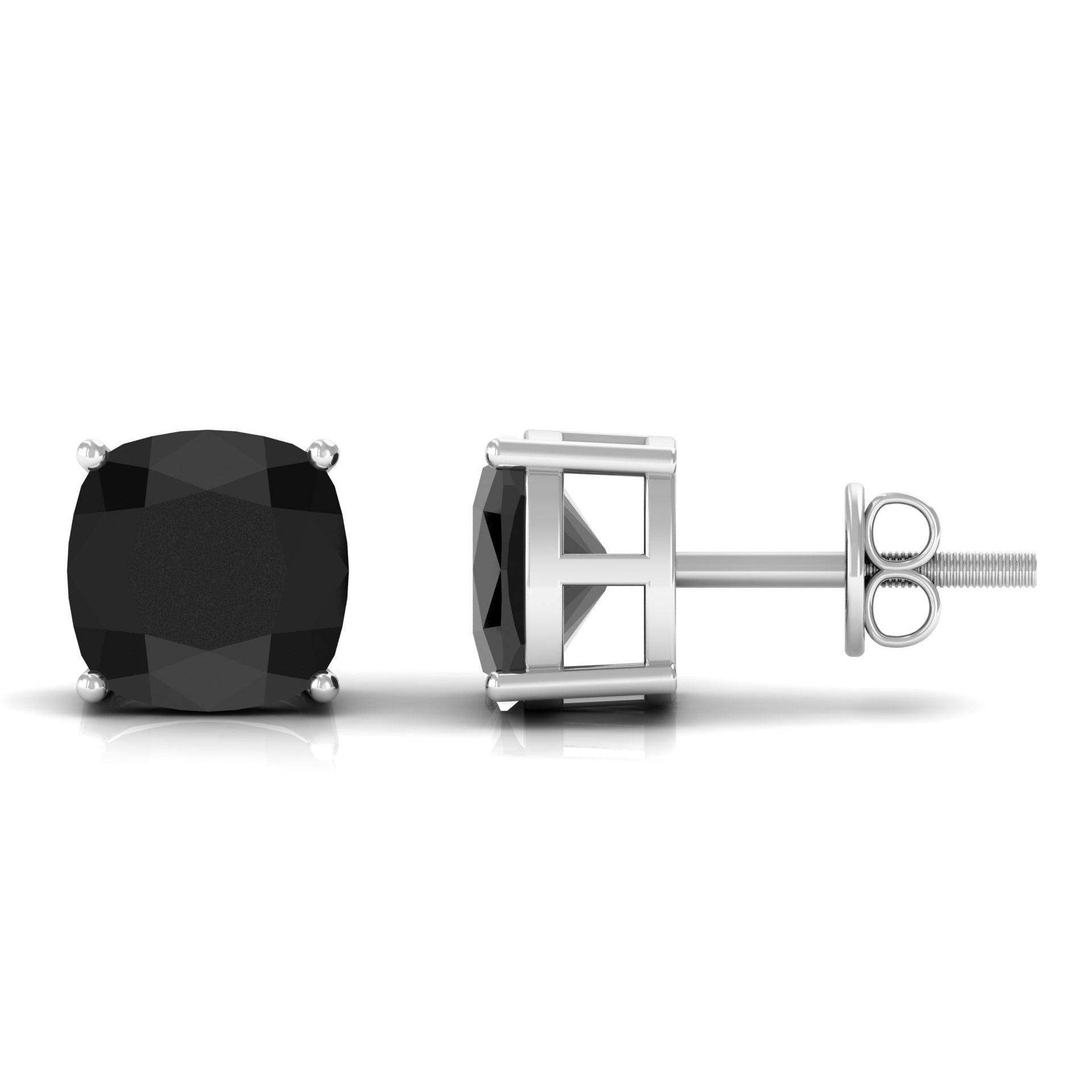 Natural 8mm Cushion Cut Black Onyx Earrings with Screw Back