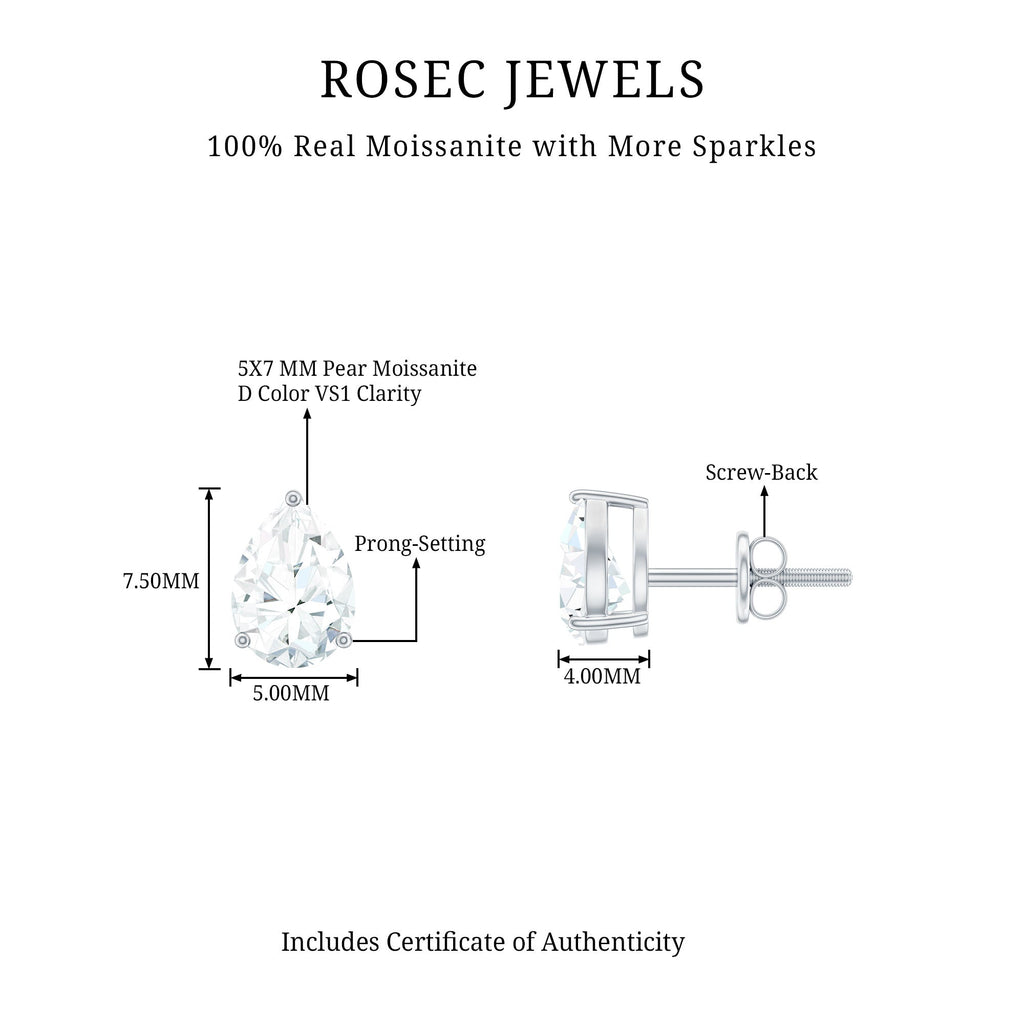 5X7MM Pear Cut Moissanite Teardrop Stud Earrings