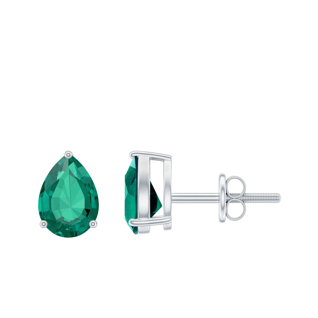 Pear Cut Lab Grown Emerald Teardrop Earrings in 3 Prong Setting