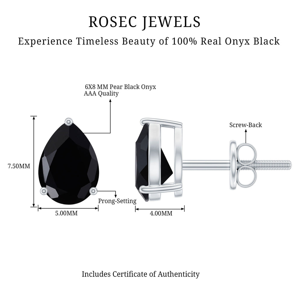 Pear Shape Black Onyx Simple Solitaire Stud Earrings