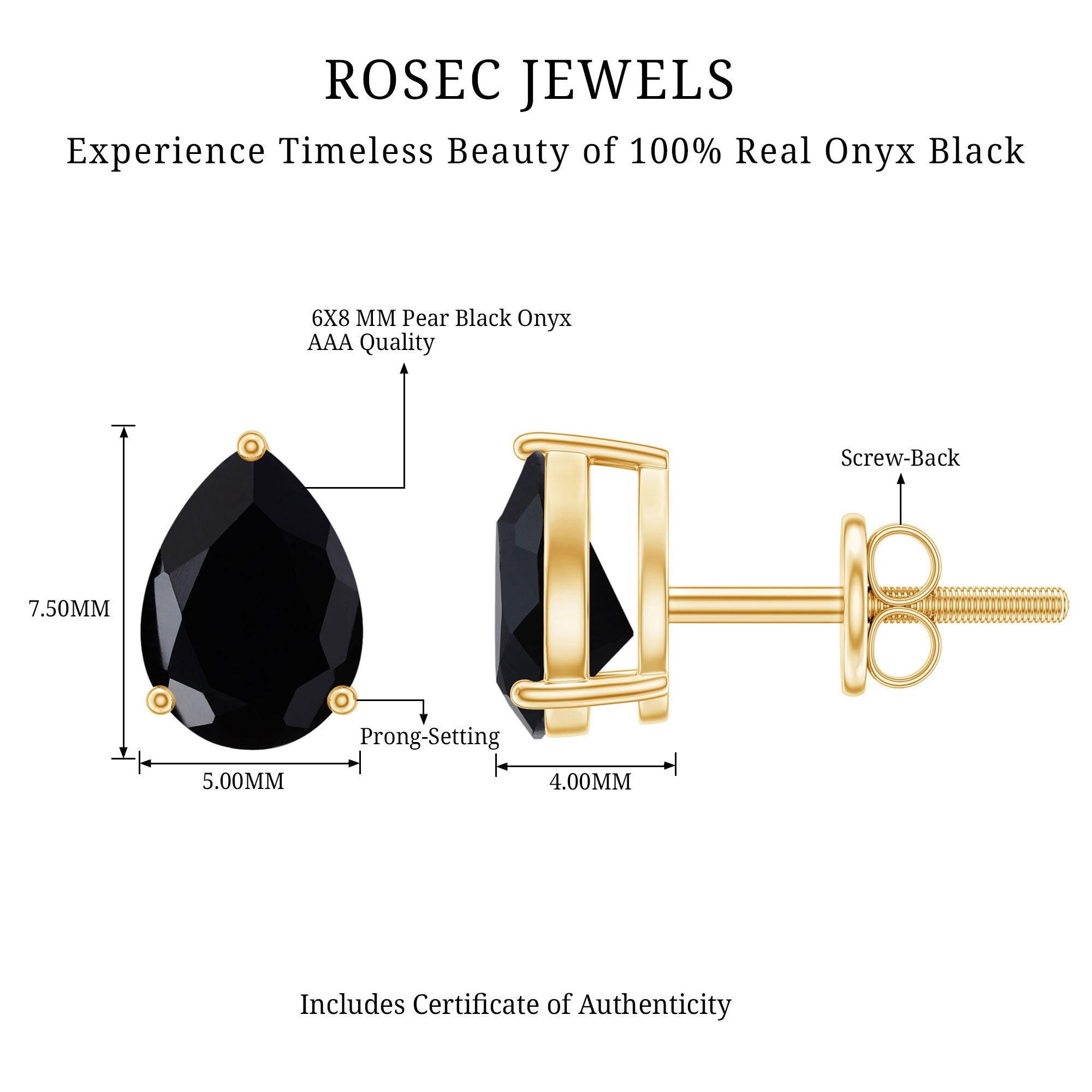 Pear Shape Black Onyx Simple Solitaire Stud Earrings