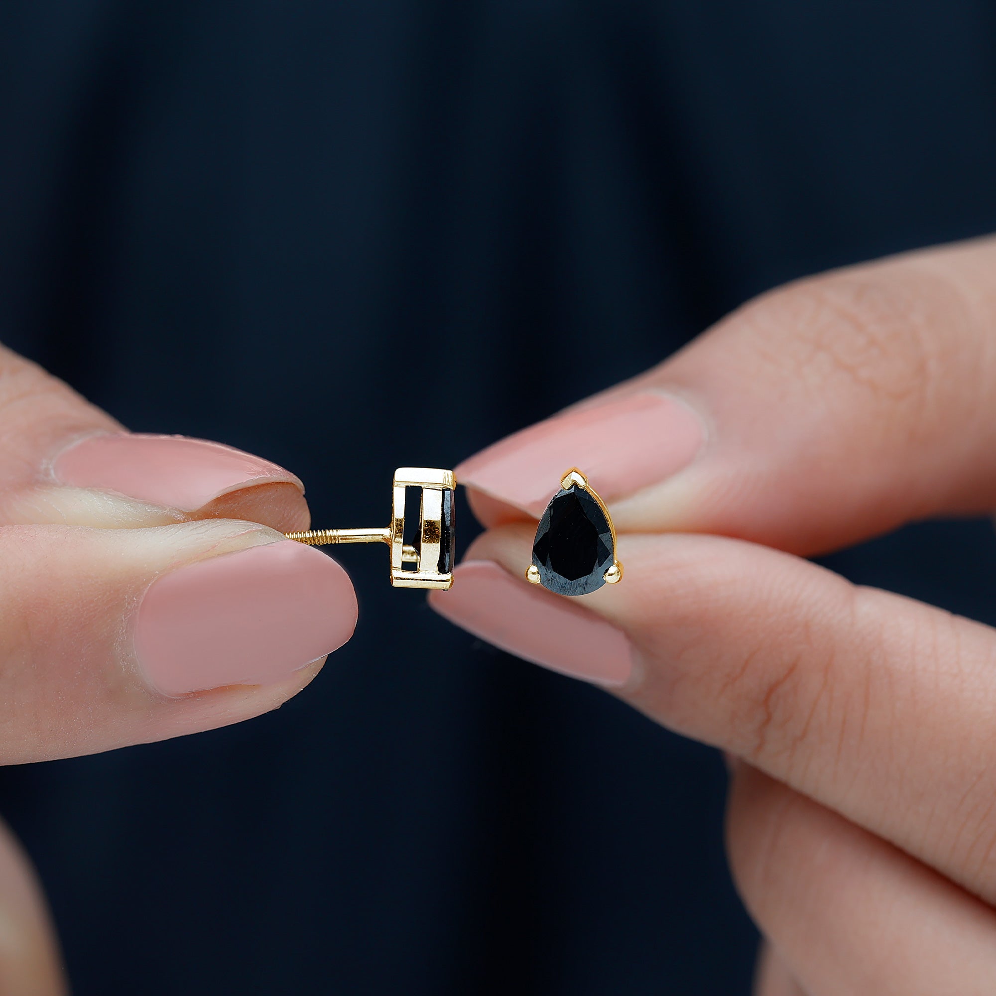 Pear Shape Black Onyx Simple Solitaire Stud Earrings