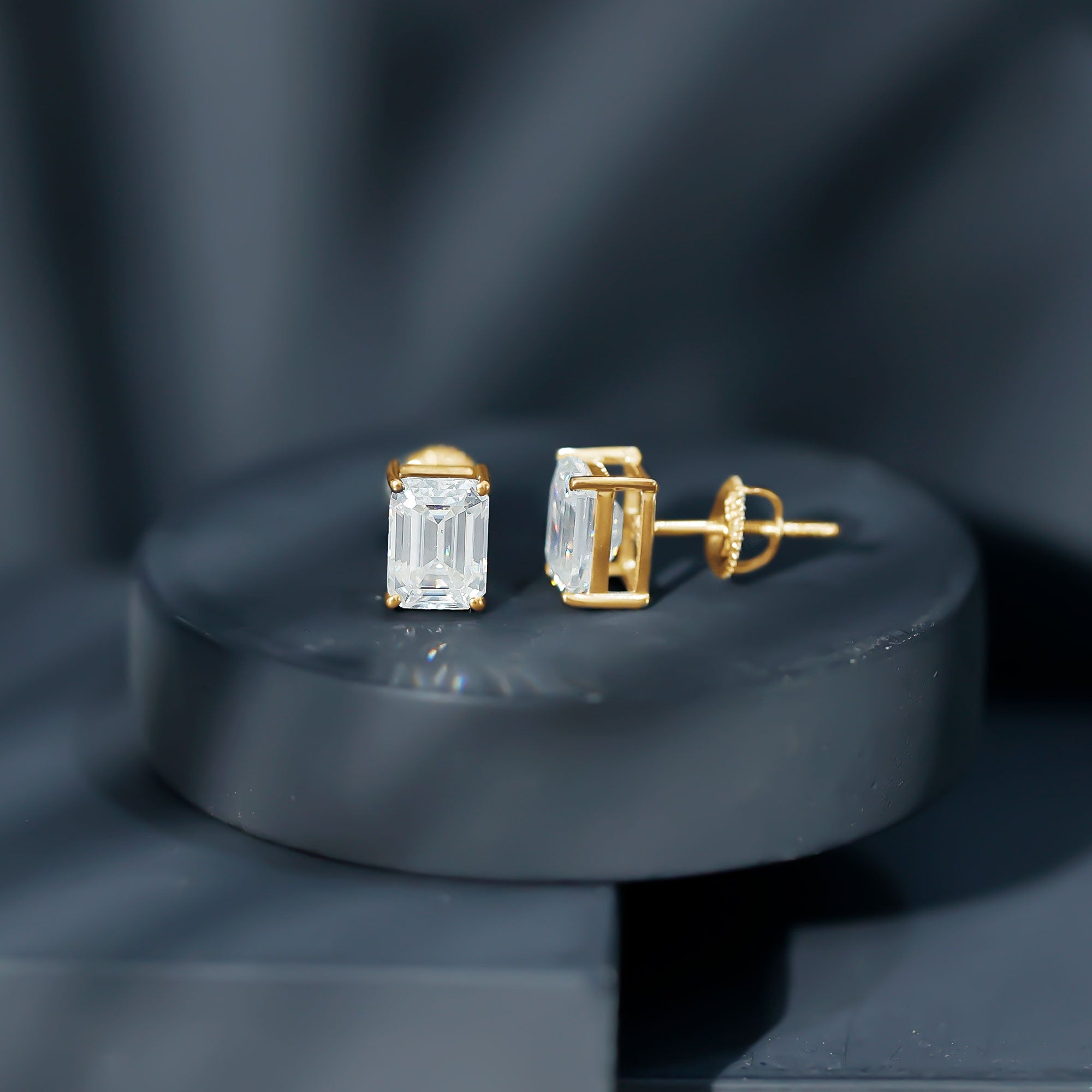 Certified Moissanite Emerald Cut Stud Earrings For Women