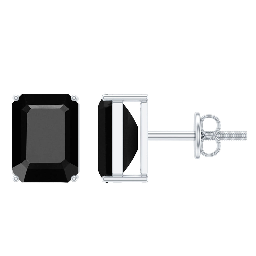 Octagon Shape Created Black Diamond Solitaire Stud Earrings