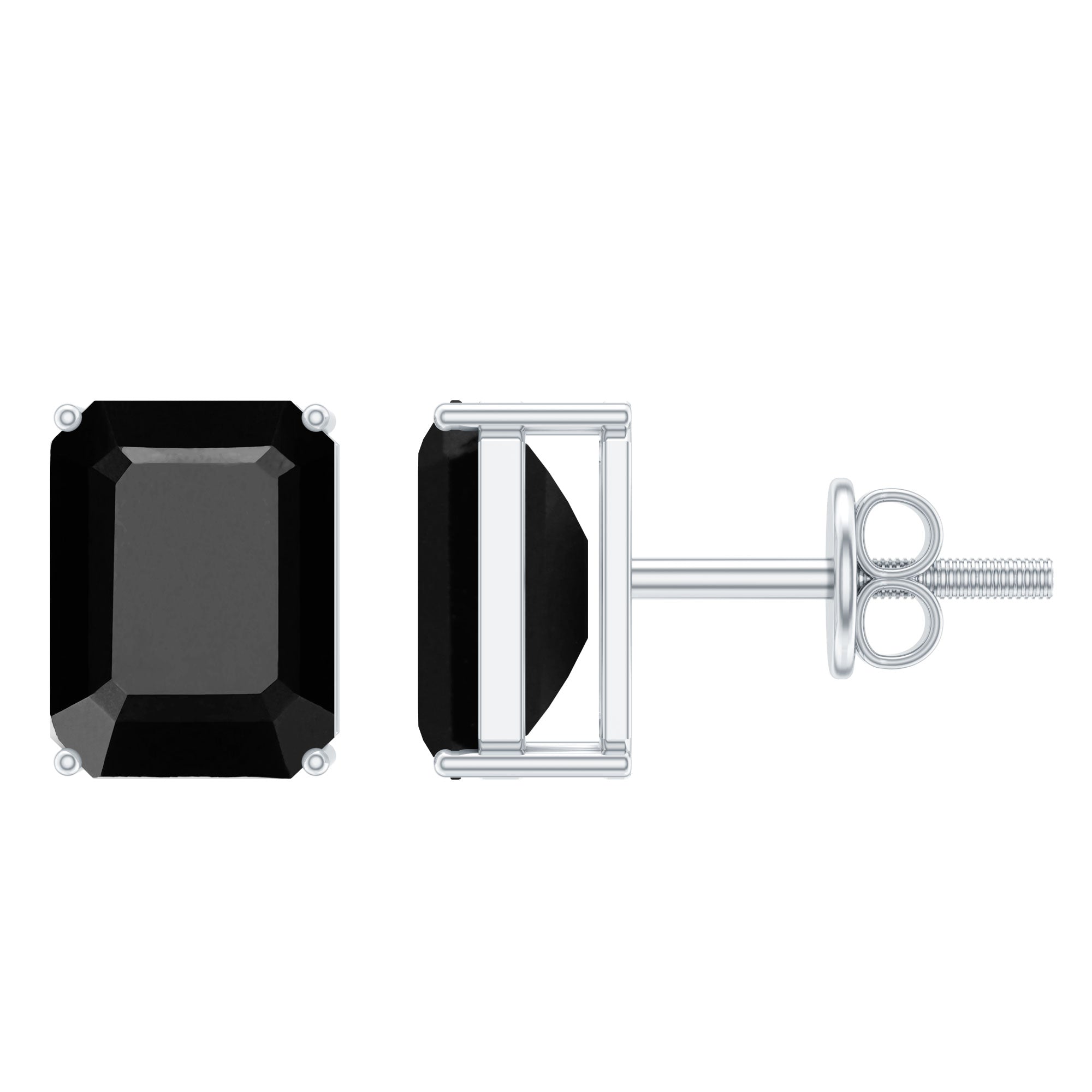 Octagon Shape Created Black Diamond Solitaire Stud Earrings