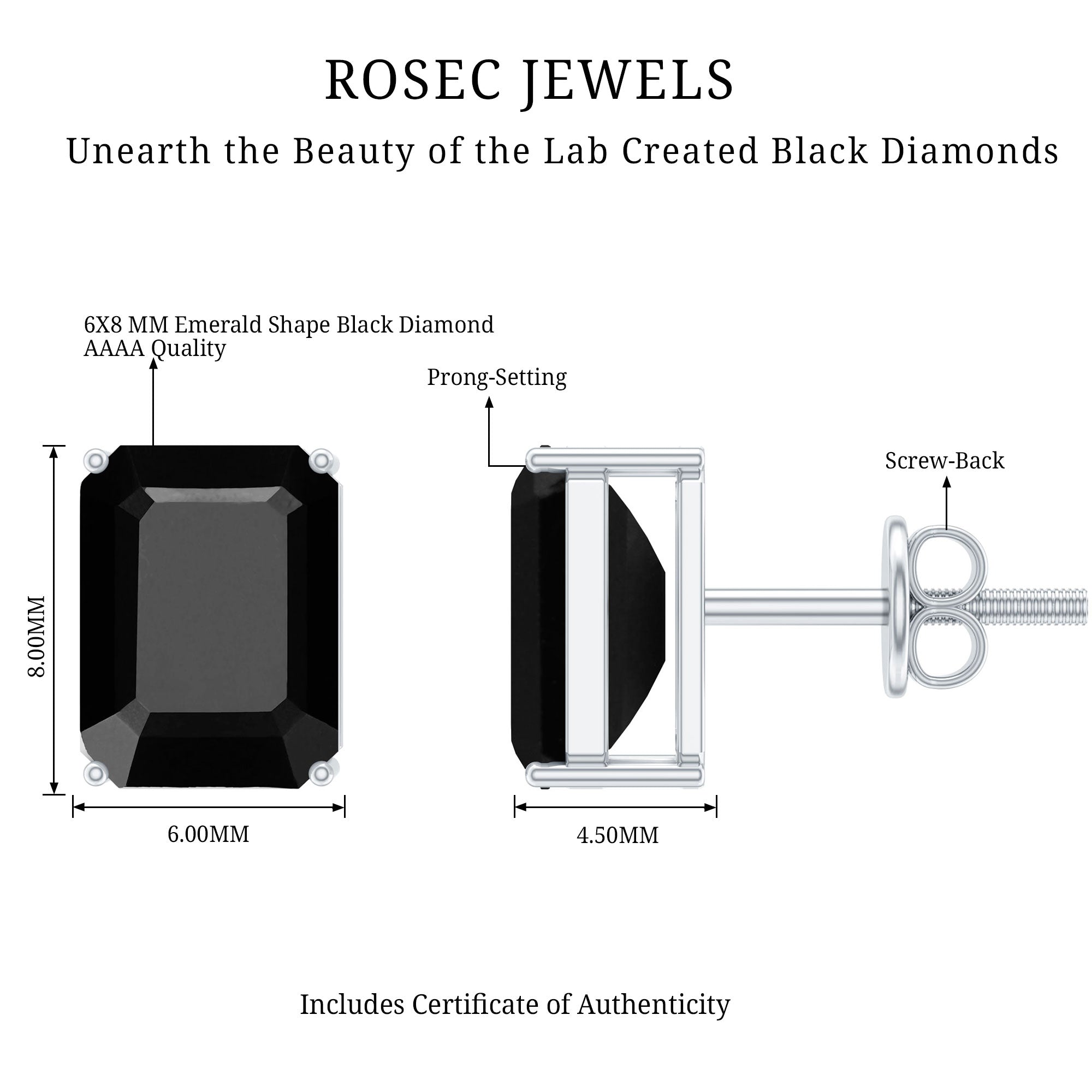 Octagon Shape Created Black Diamond Solitaire Stud Earrings