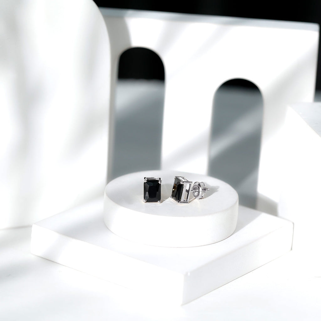 Octagon Shape Created Black Diamond Solitaire Stud Earrings