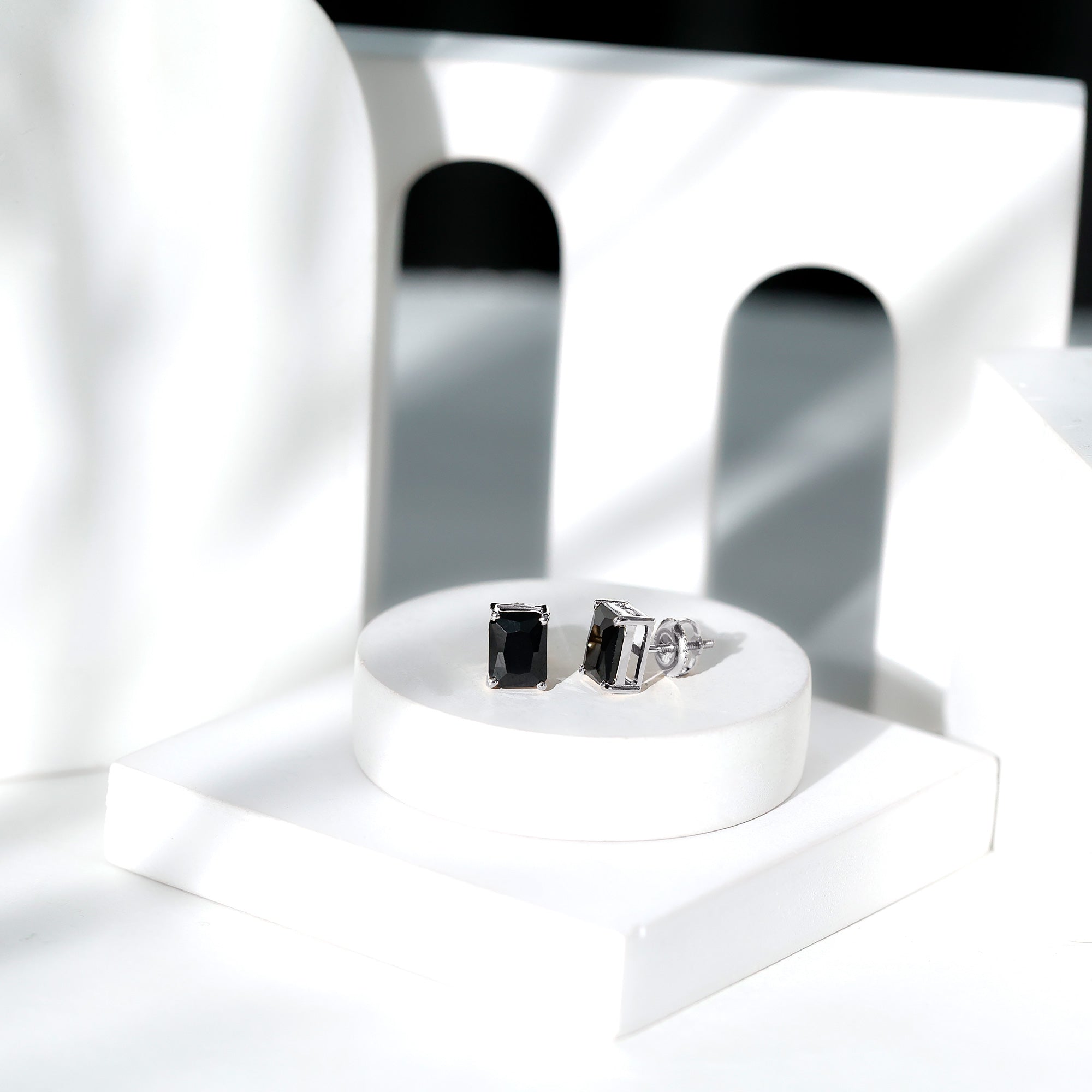 Octagon Shape Created Black Diamond Solitaire Stud Earrings