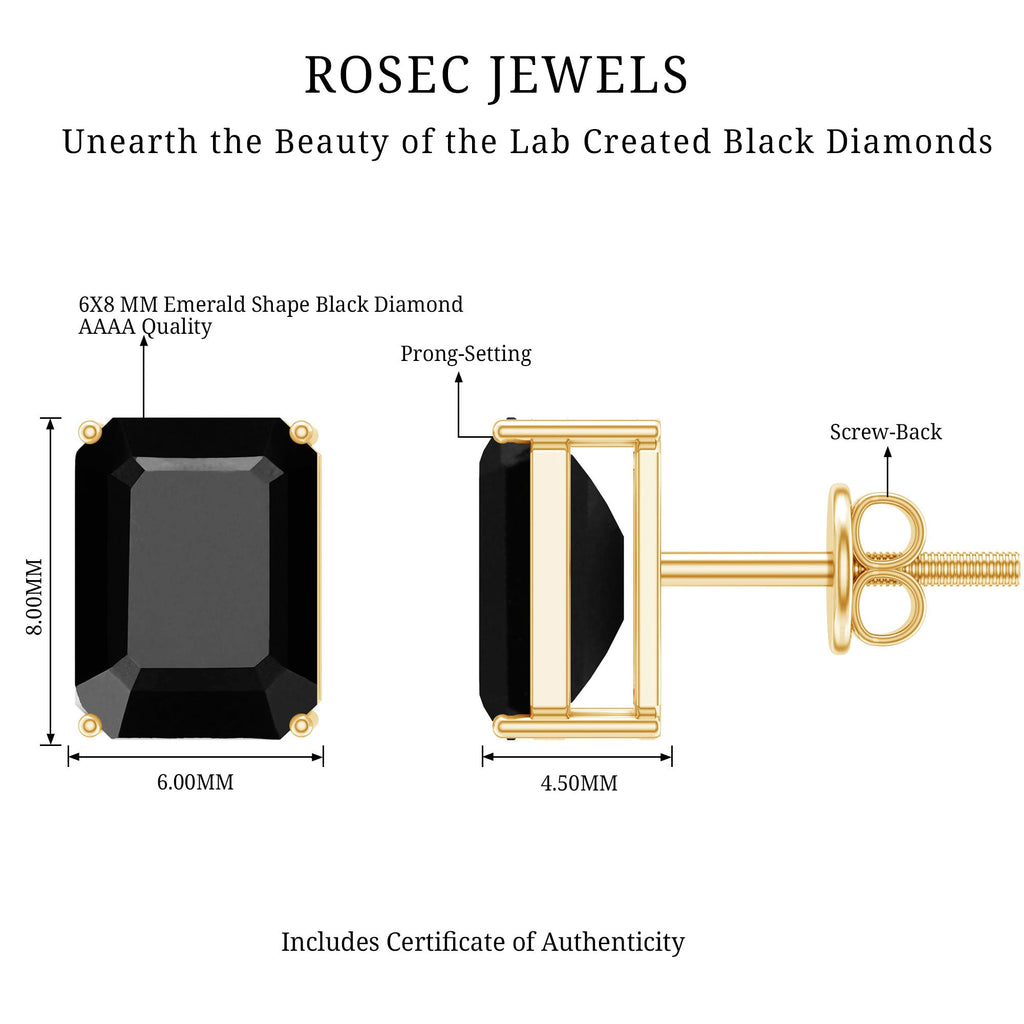 Octagon Shape Created Black Diamond Solitaire Stud Earrings
