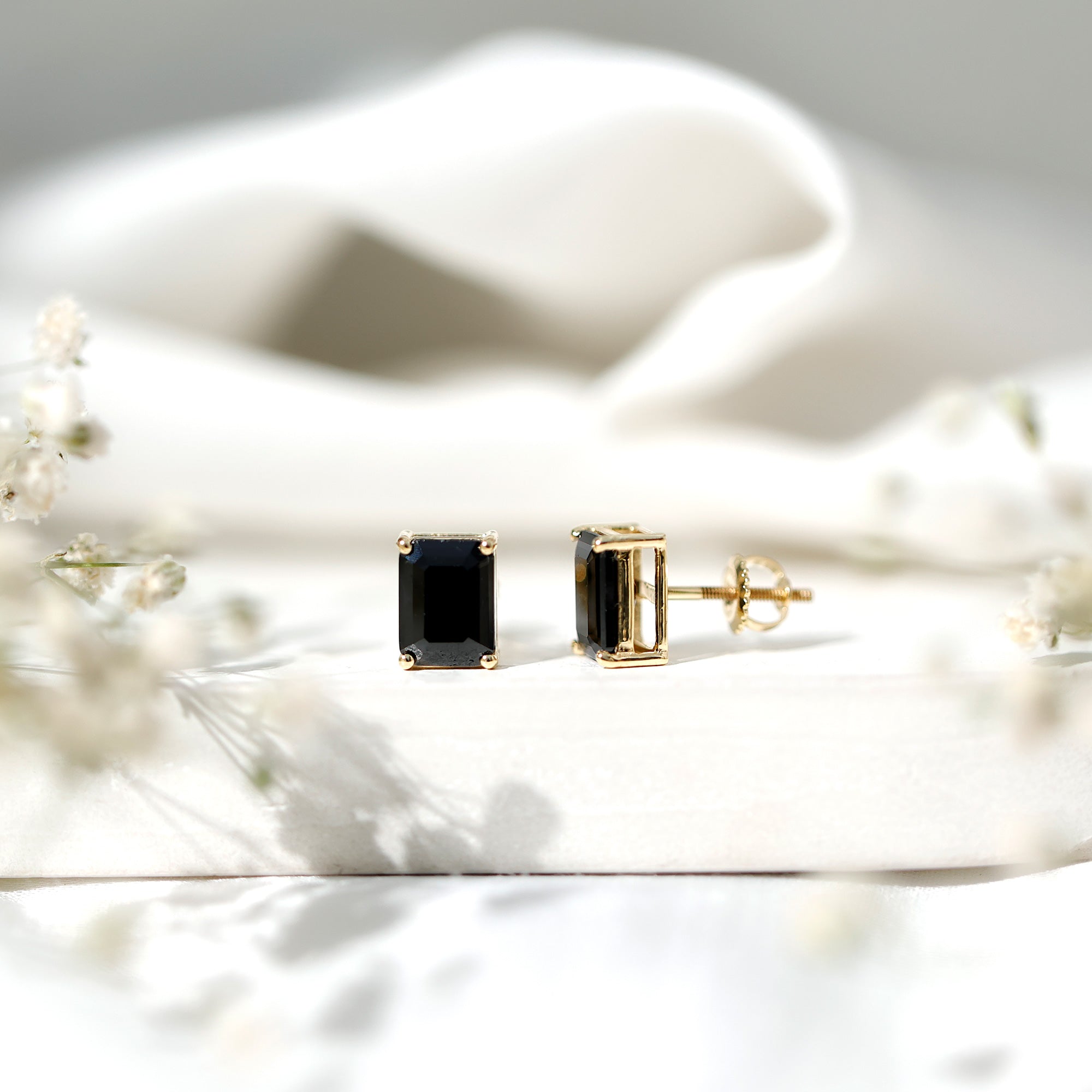 Octagon Shape Created Black Diamond Solitaire Stud Earrings