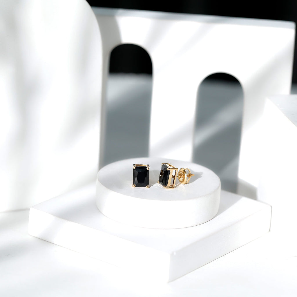 Octagon Shape Created Black Diamond Solitaire Stud Earrings