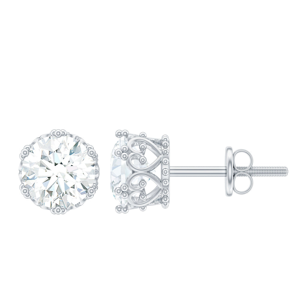 6 MM Round Shape Moissanite Stud Earrings in Crown Setting