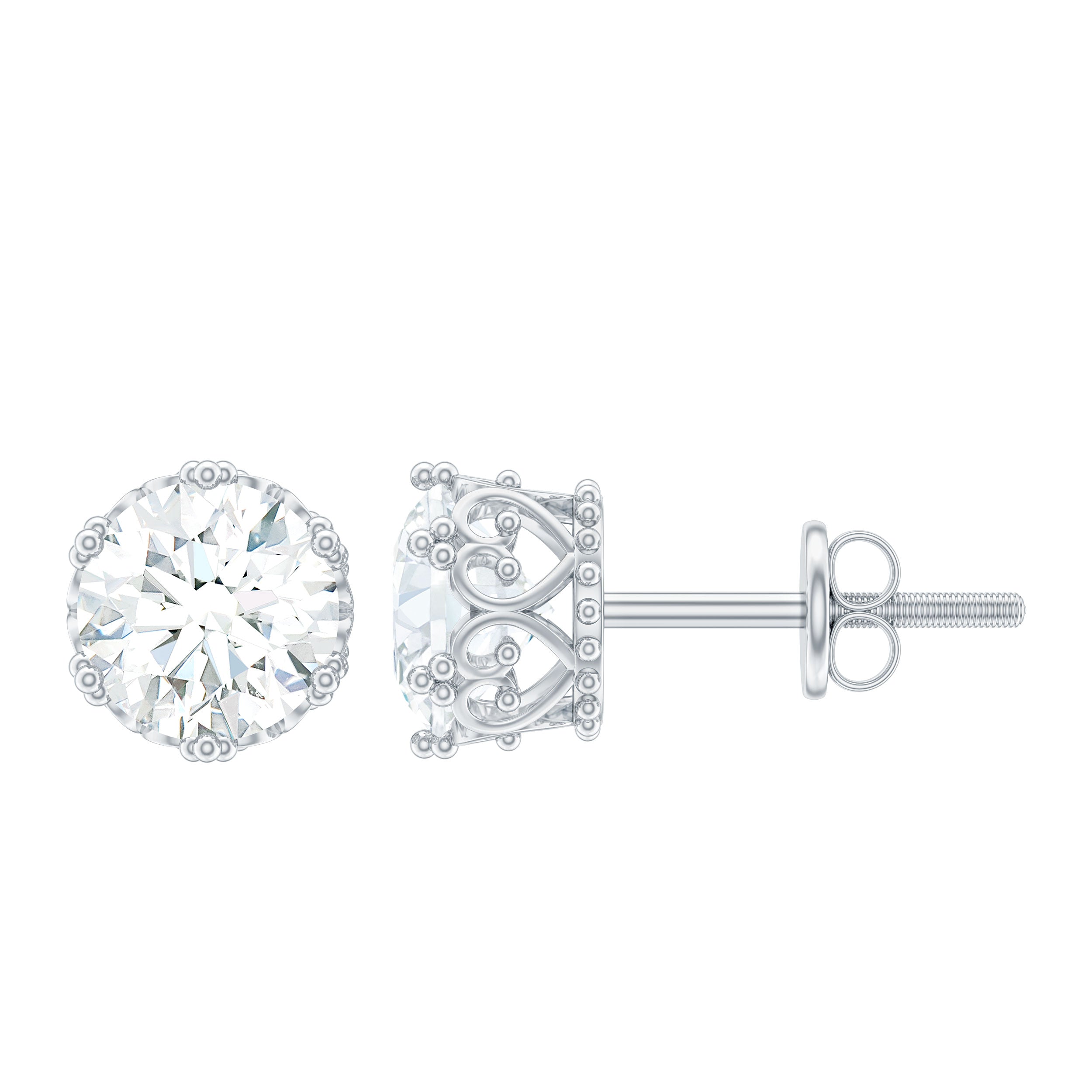 6 MM Round Shape Moissanite Stud Earrings in Crown Setting