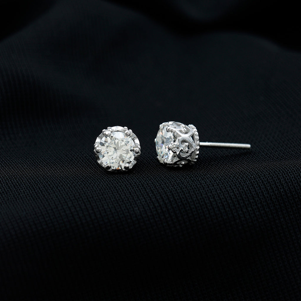 6 MM Round Shape Moissanite Stud Earrings in Crown Setting