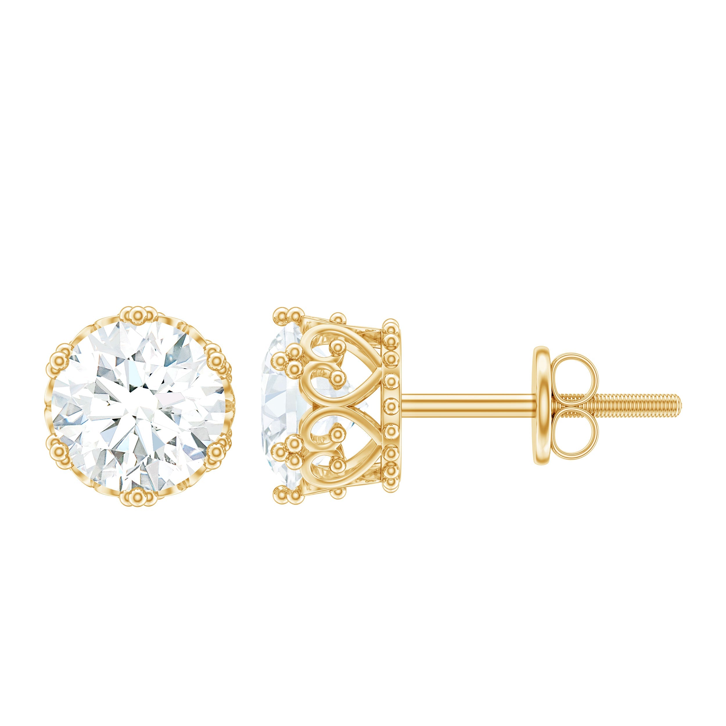 6 MM Round Shape Moissanite Stud Earrings in Crown Setting