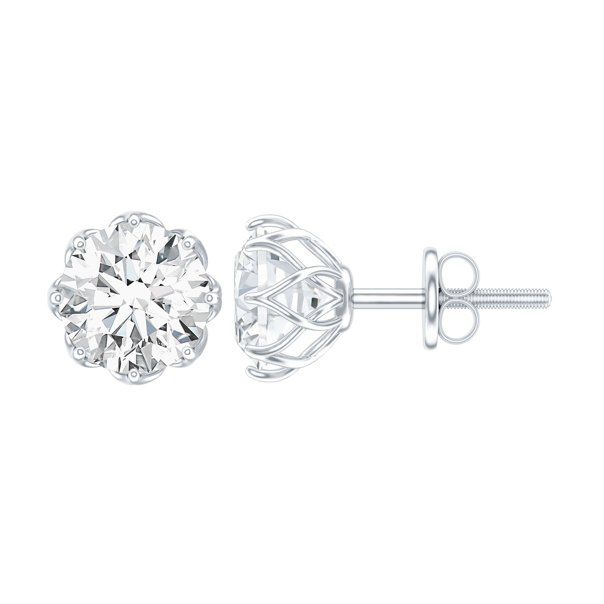 Brilliant Cut 1.90 Carat Moissanite Stud Earrings in Decorative Setting