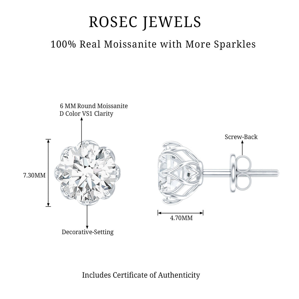 Brilliant Cut 1.90 Carat Moissanite Stud Earrings in Decorative Setting