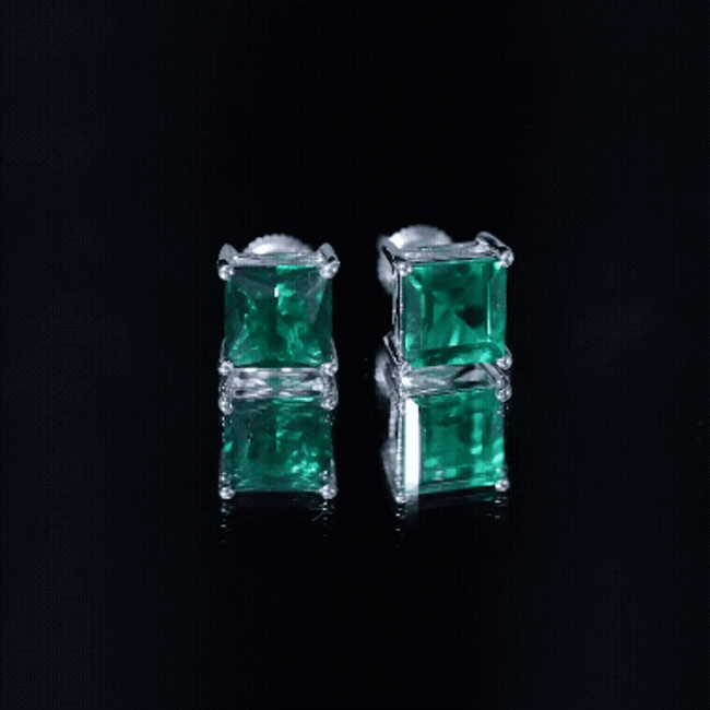 4 CT Princess Cut Lab Grown Emerald Solitaire Stud Earring