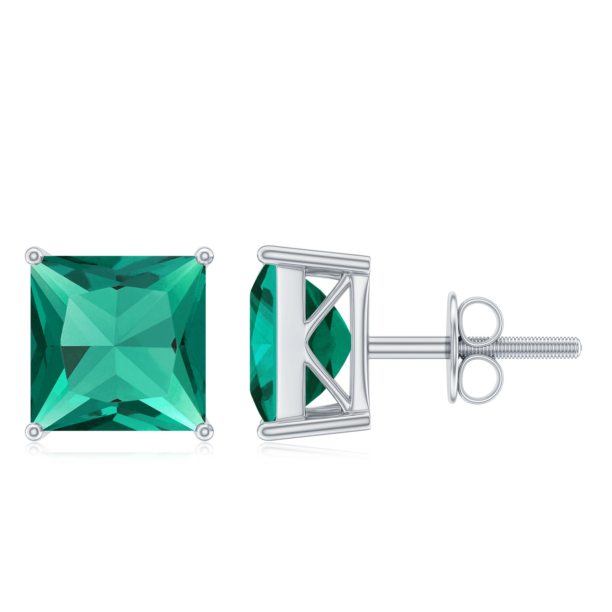 4 CT Princess Cut Lab Grown Emerald Solitaire Stud Earring