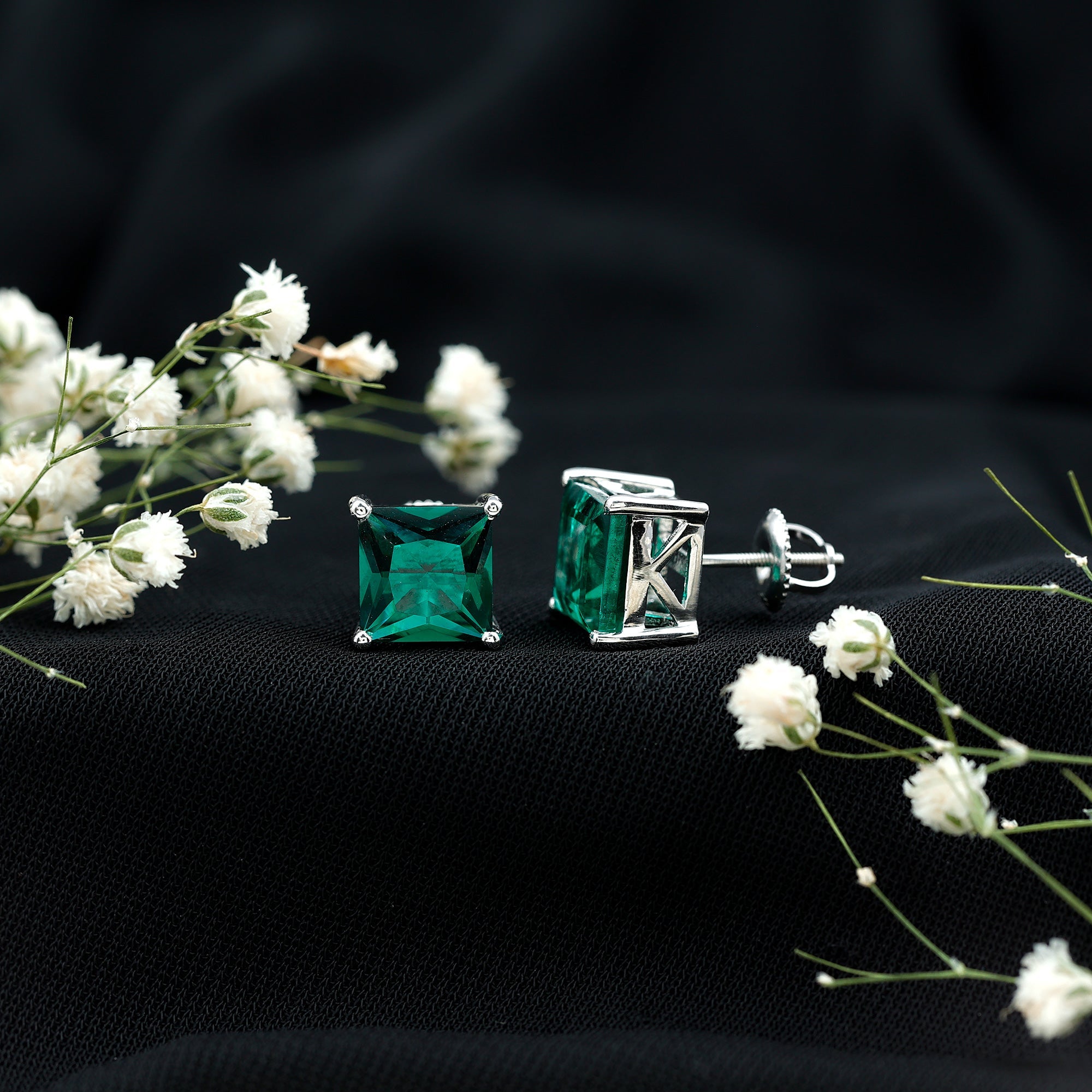 4 CT Princess Cut Lab Grown Emerald Solitaire Stud Earring