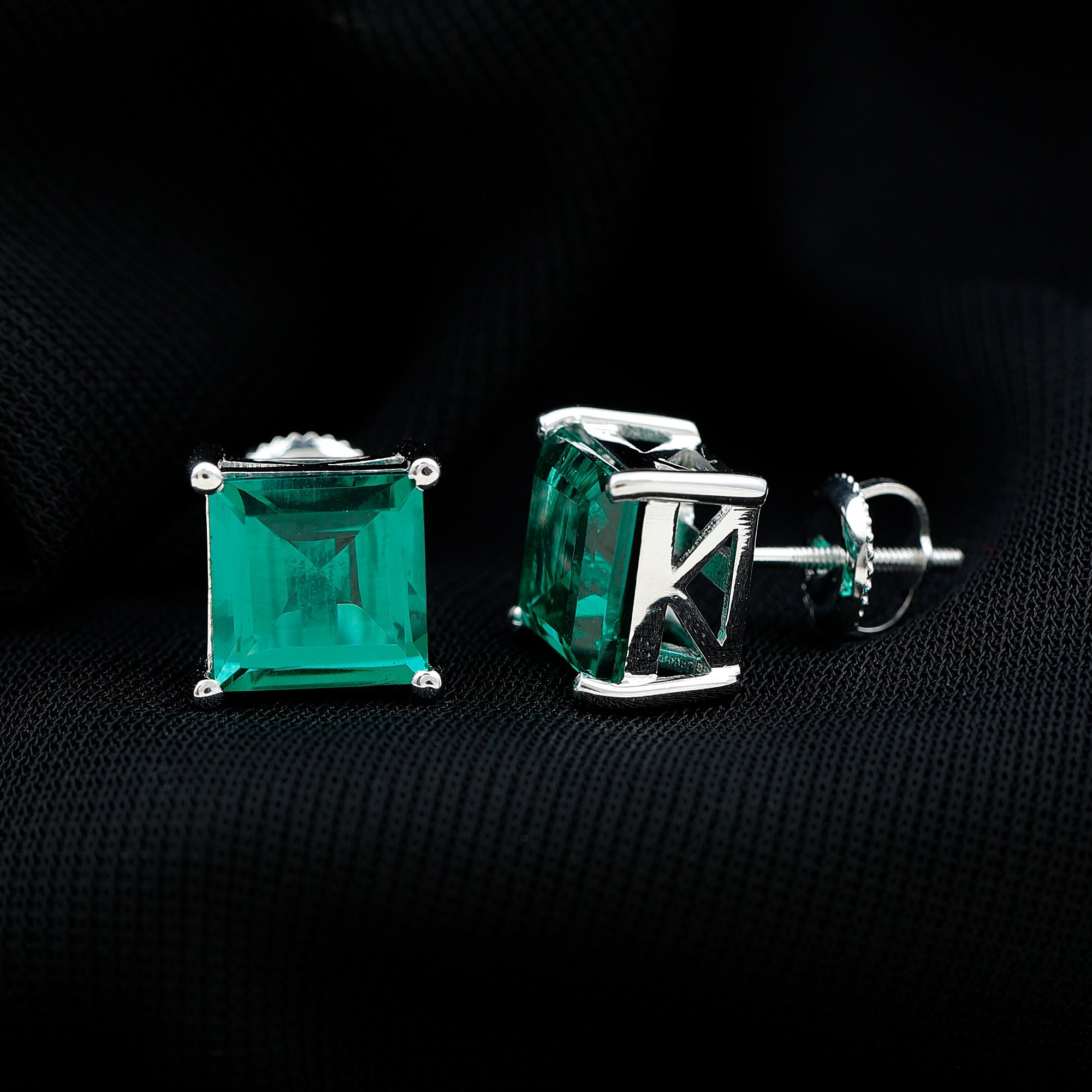 4 CT Princess Cut Lab Grown Emerald Solitaire Stud Earring