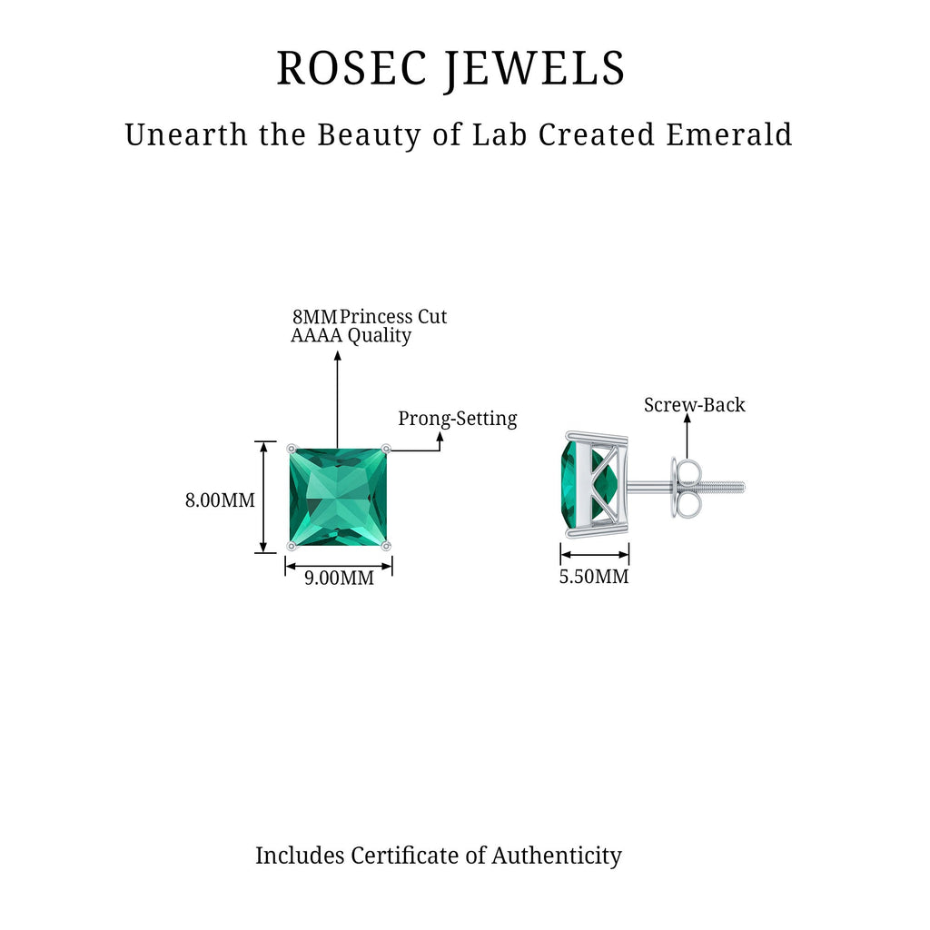 4 CT Princess Cut Lab Grown Emerald Solitaire Stud Earring