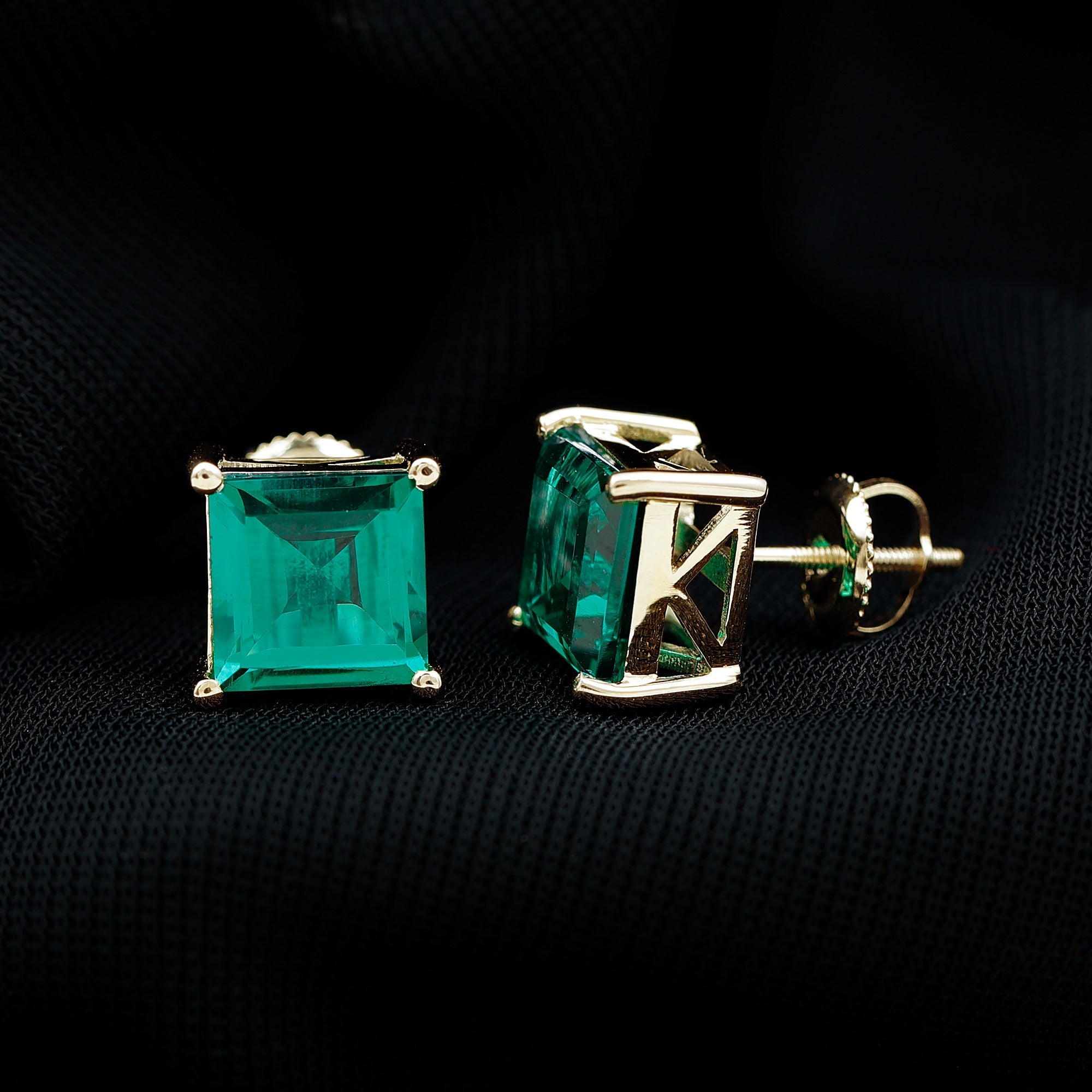 4 CT Princess Cut Lab Grown Emerald Solitaire Stud Earring