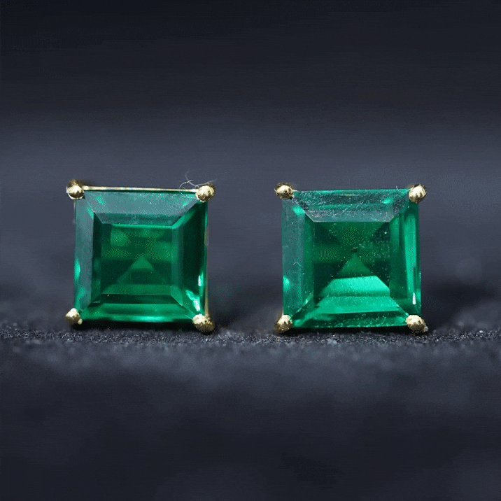 10 Carat Princess Cut Lab Grown Emerald Solitaire Stud Earrings