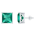 10 Carat Princess Cut Lab Grown Emerald Solitaire Stud Earrings