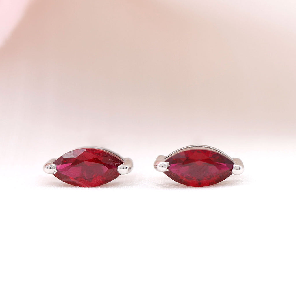 1.5 Carat Marquise Cut Lab Grown Ruby Stud Earrings