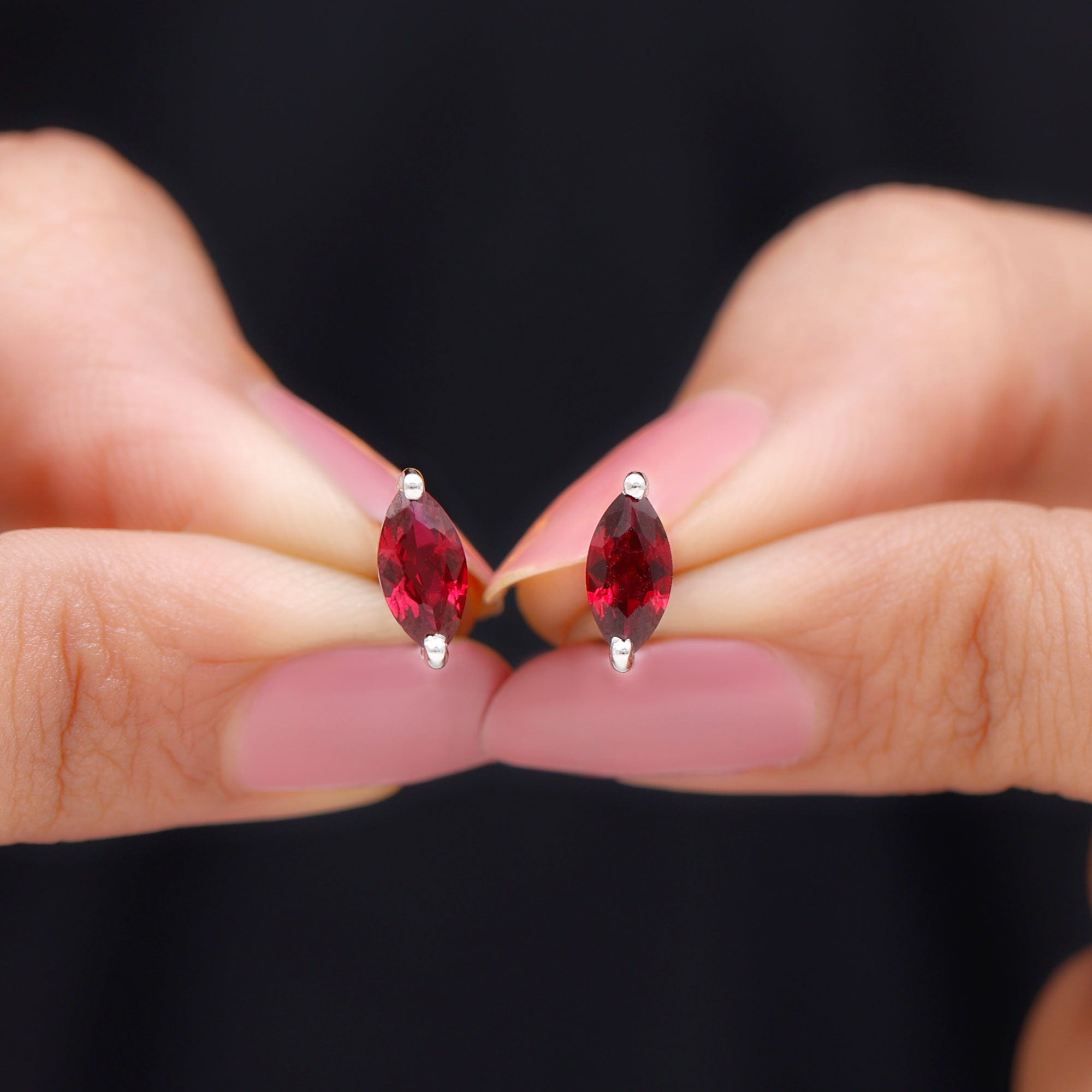 1.5 Carat Marquise Cut Lab Grown Ruby Stud Earrings