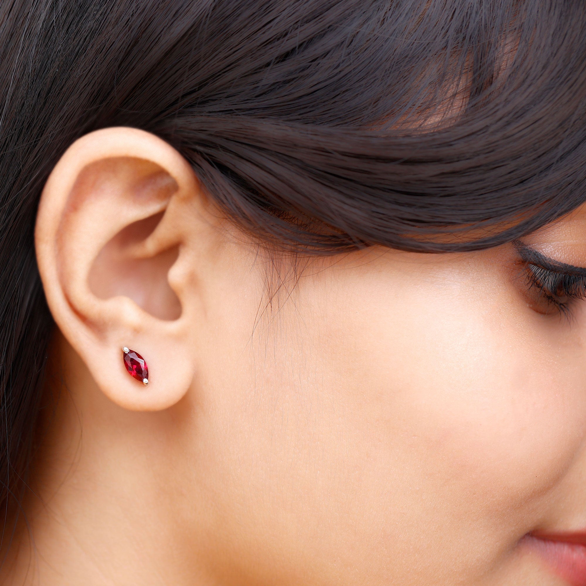 1.5 Carat Marquise Cut Lab Grown Ruby Stud Earrings