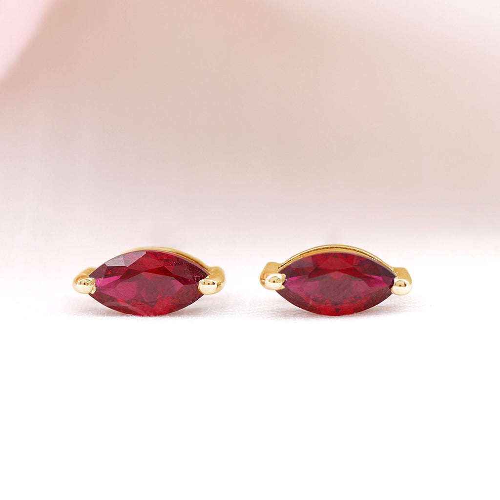 1.5 Carat Marquise Cut Lab Grown Ruby Stud Earrings