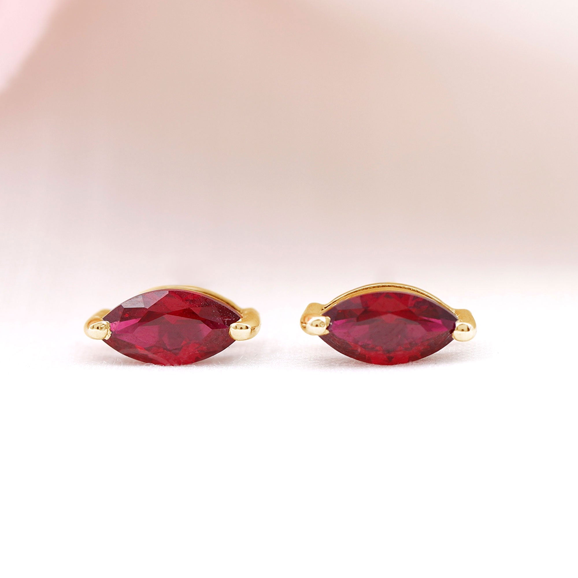 1.5 Carat Marquise Cut Lab Grown Ruby Stud Earrings