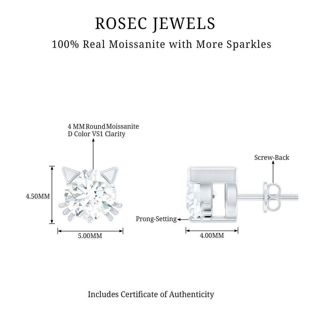 Dainty Round Shape Moissanite Cat Stud Earrings