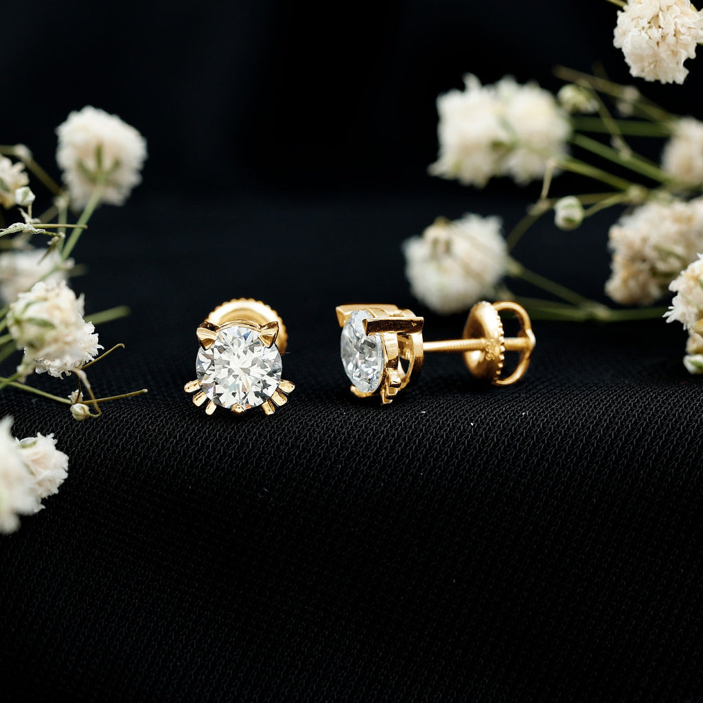 Dainty Round Shape Moissanite Cat Stud Earrings