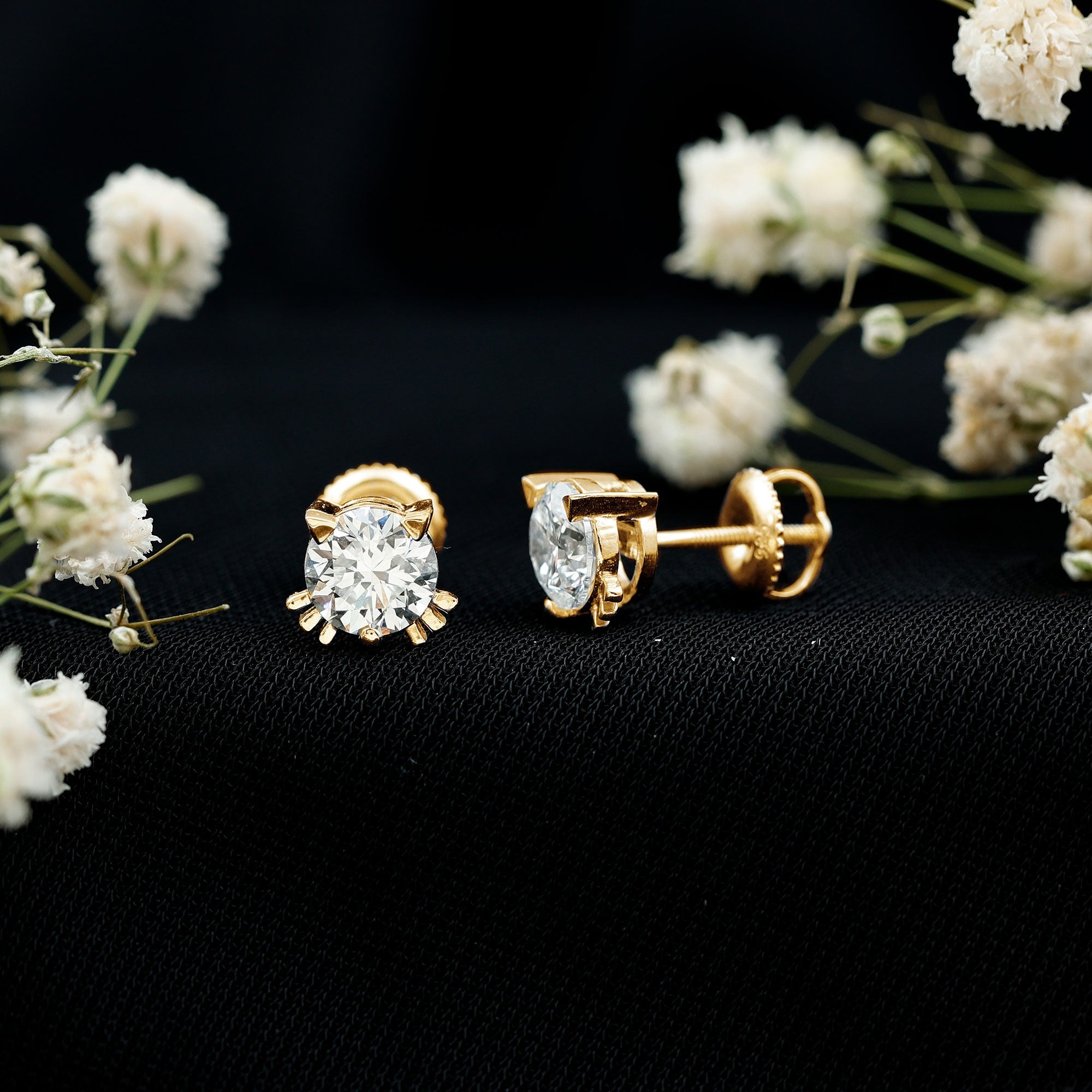 Dainty Round Shape Moissanite Cat Stud Earrings