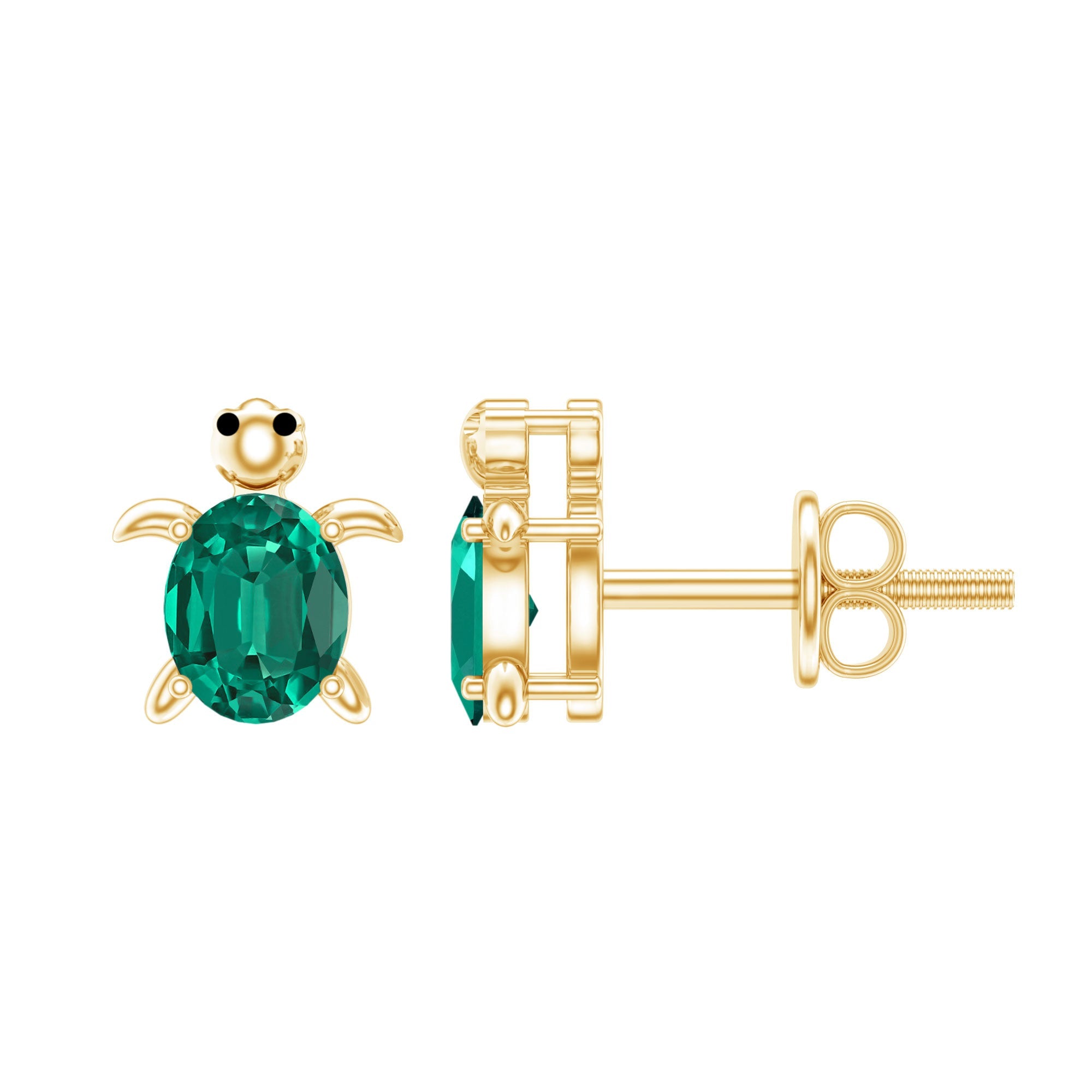 4X6 MM Lab Created Emerald Cute Turtle Stud Earrings
