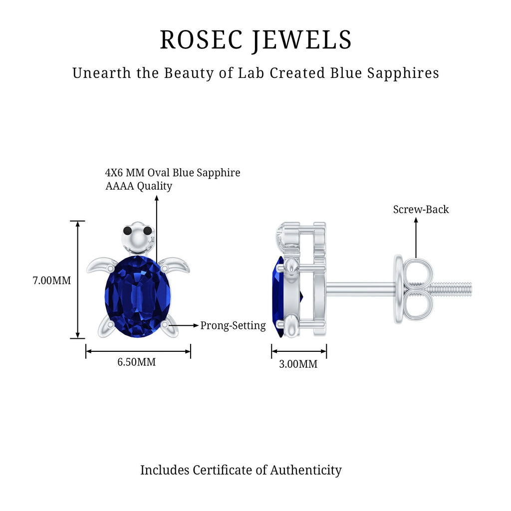 Created Blue Sapphire Tortoise Stud Earrings
