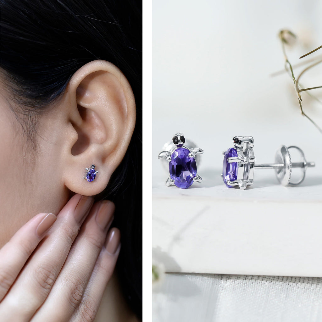 Created Blue Sapphire Tortoise Stud Earrings