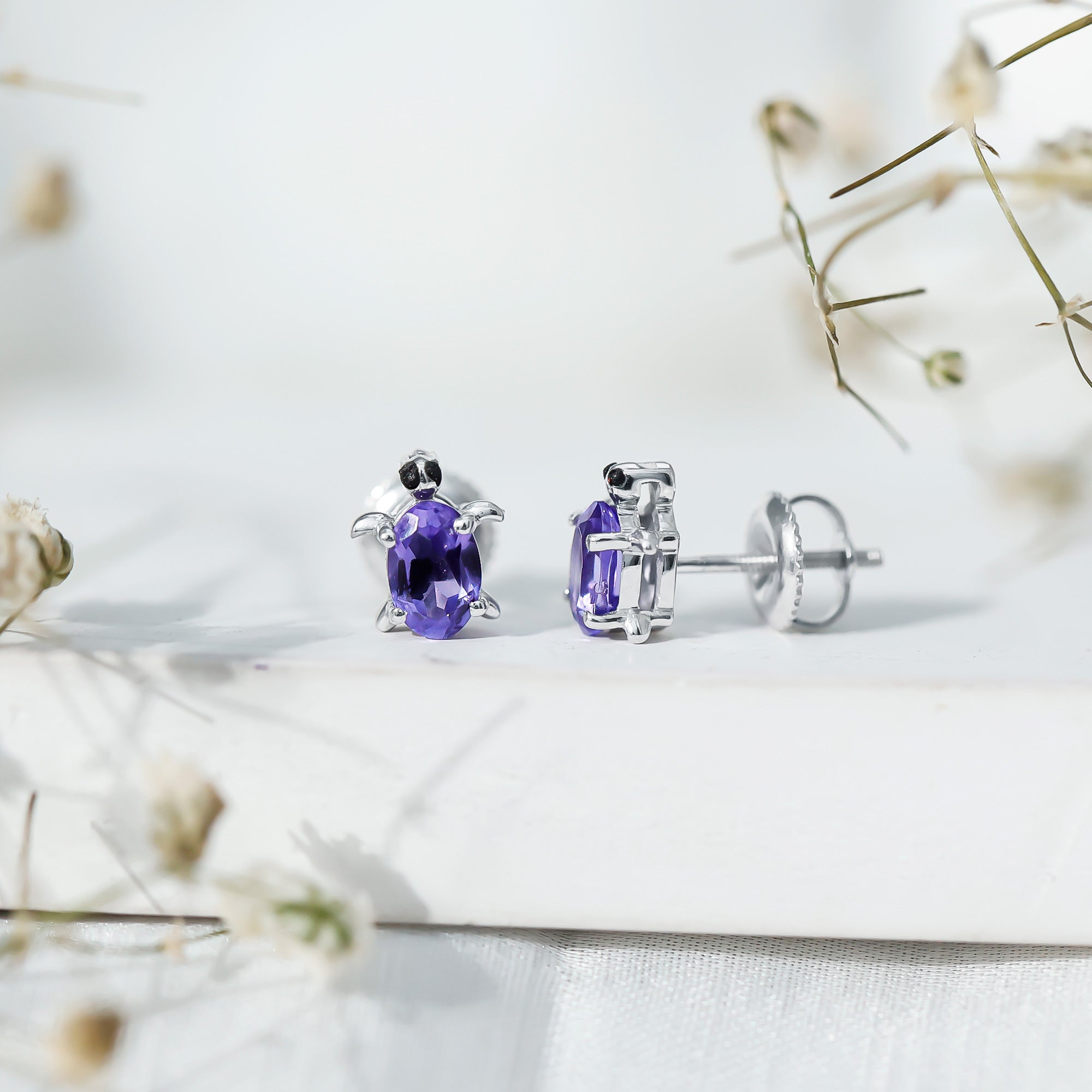 Created Blue Sapphire Tortoise Stud Earrings