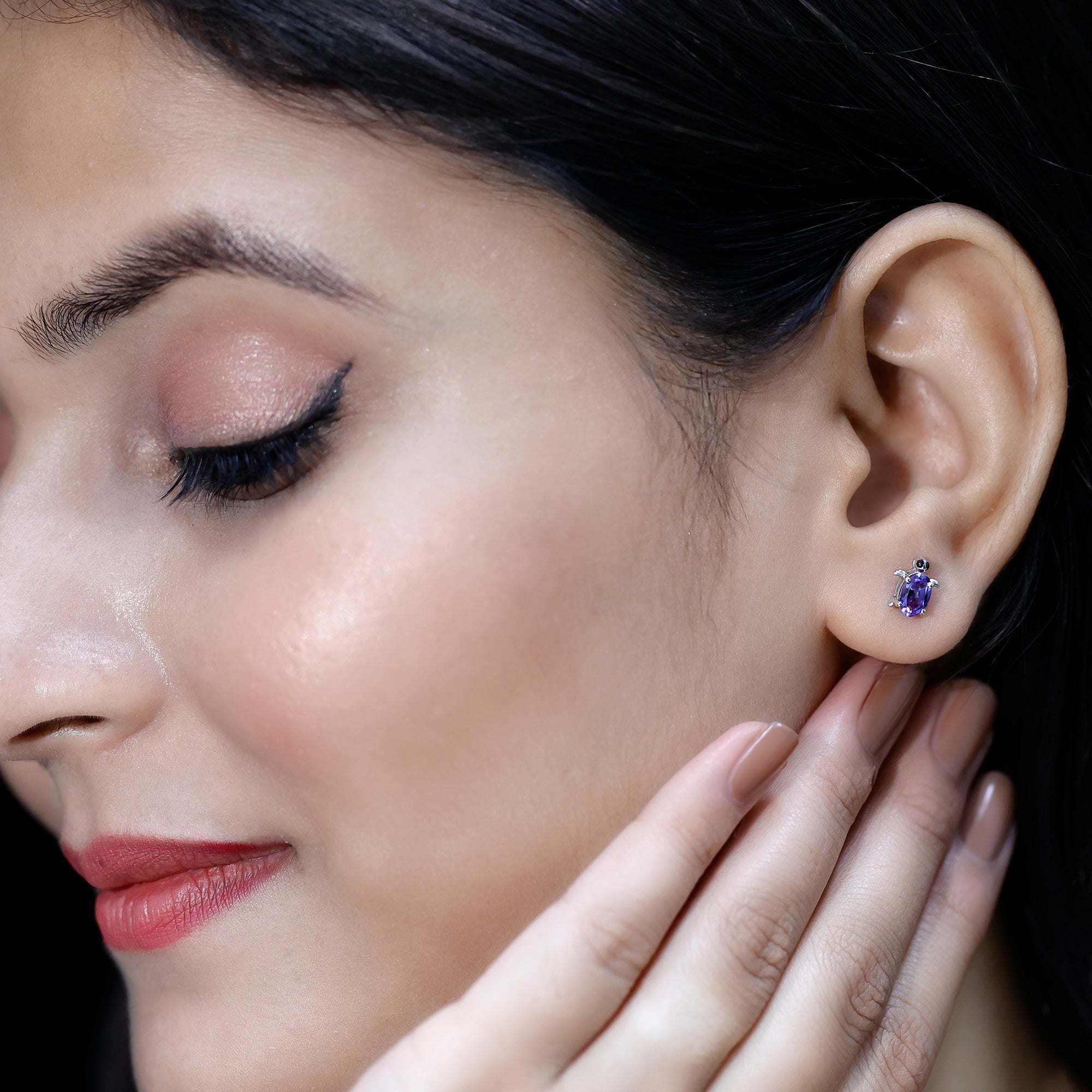 Created Blue Sapphire Tortoise Stud Earrings